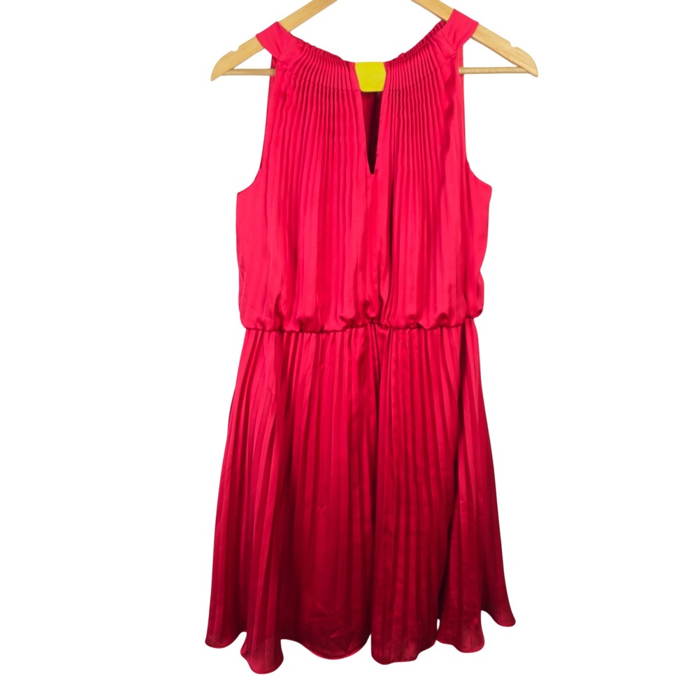 Vince Camuto Hot Pink Accordion Pleated Halter Dress Back Tie Size 10